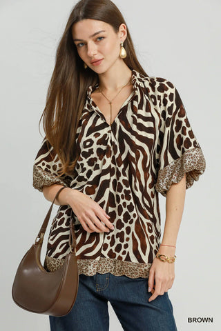 Safari Noir Mixed Animal Print Blouse