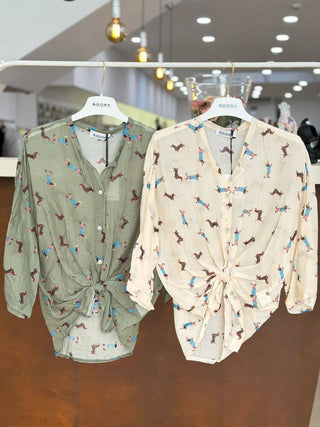 Italian Silk-Cotton Dachshund Print Shirt