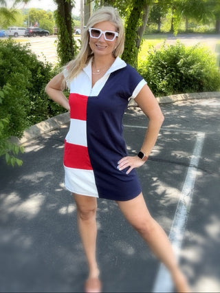 Patriotic Colorblock Zip-Up T-Shirt Dress