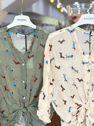 Italian Silk-Cotton Dachshund Print Shirt