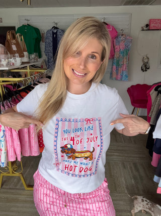 "4th of July Hot Dog" Dachshund Graphic Tee