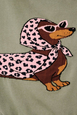 Round Neck Dachshund Graphic Short Sleeve Sweater Top
