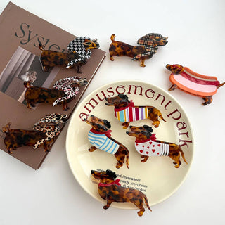 Whimsical Dachshund in Outfits Hair Claws