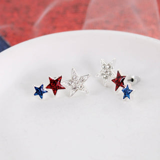 Patriotic Star Crawler Earrings – Red, White, & Blue Crystal Americana