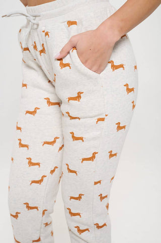 Cozy Mustard Dachshund Print Sweatpants – Cute Wiener Dog Joggers