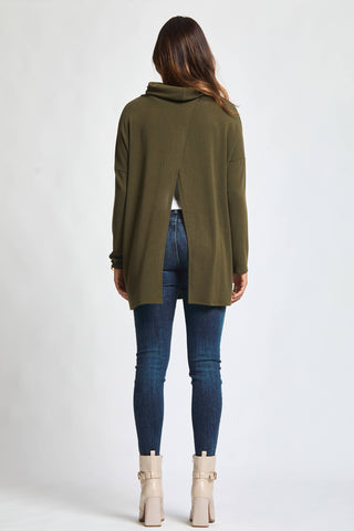 Charm Open Back Cowl Neck Tunic | Soft Stretch Knit Top