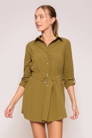 Stylish Belted Shirt Dress