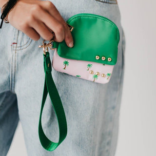 Summer Spritz Dual Pouch Wristlet - Emerald & Pink Palm Tree Edition