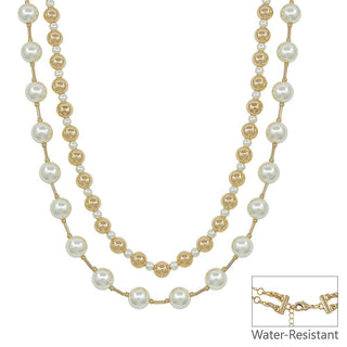Water Resistant Gold Beaded and Pearl Double Layered Multiway 16"-18" Necklace