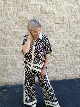 Luxe Zebra Print Button-Down & Wide-Leg Set