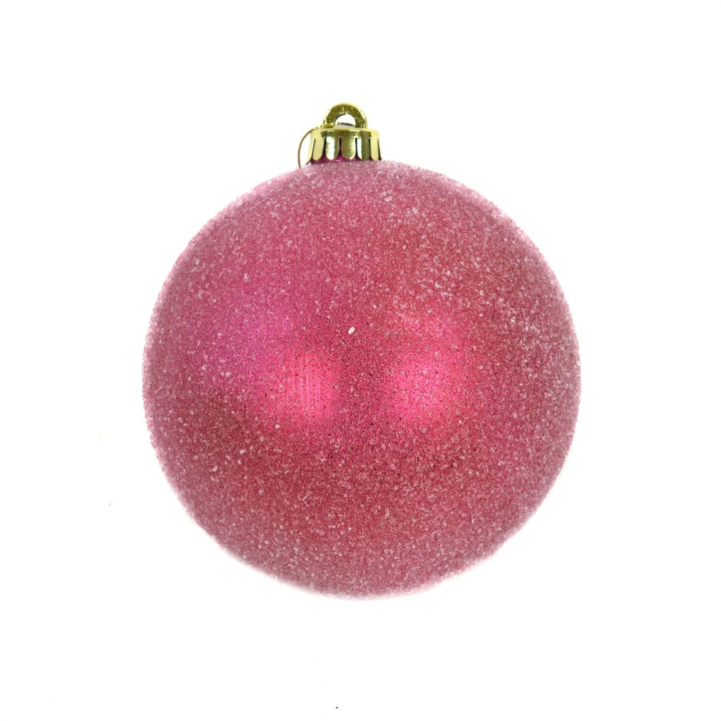 Close-up of 6-inch pink frosted ornament with glitter finish.