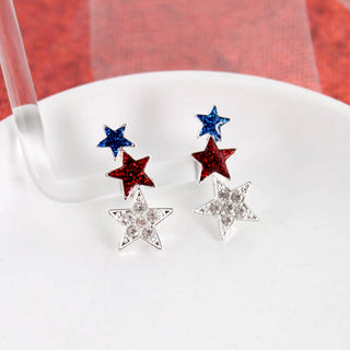 Patriotic Star Crawler Earrings – Red, White, & Blue Crystal Americana