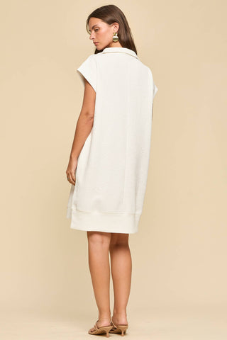 Dear Scarlett Textured Jacquard Half-Zip Dress with Pockets