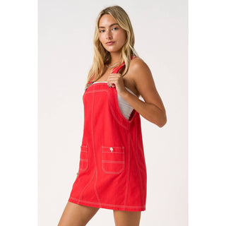 GAME DAY CONTRAST STITCH BIB OVERALL MINI DRESS