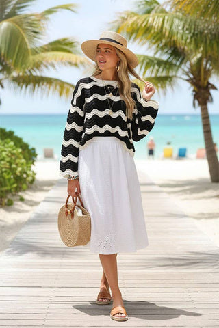 Wavy Textured Knit Spring Sweater