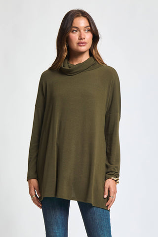 Charm Open Back Cowl Neck Tunic | Soft Stretch Knit Top