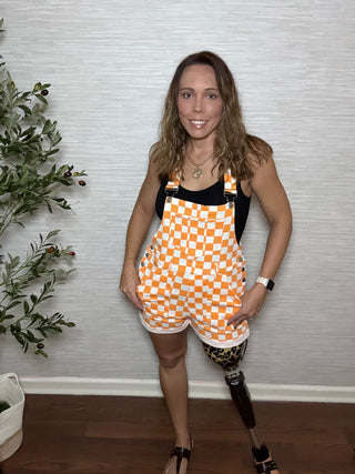 Tennessee Game Day Orange Checkered Bib Romper Overalls