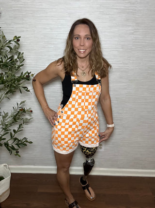 Tennessee Game Day Orange Checkered Bib Romper Overalls