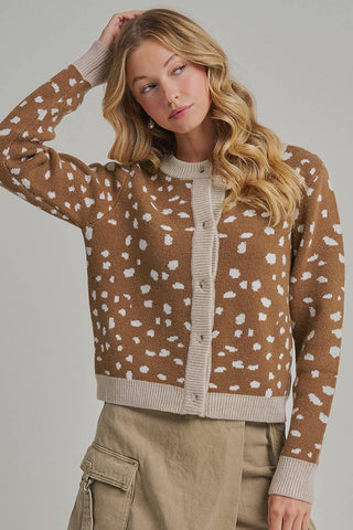 The Dappled Knit Cardigan | Premium Fawn Print Autumn Layer