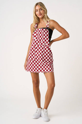 GAME DAY CHECKERED BIB OVERALL MINI DRESS