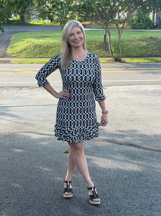 Lulu-B UPF 50+ Ruffle Trim 3/4 Sleeve Dress: Elegant Travel Essential