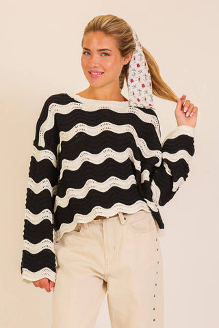 Wavy Textured Knit Spring Sweater