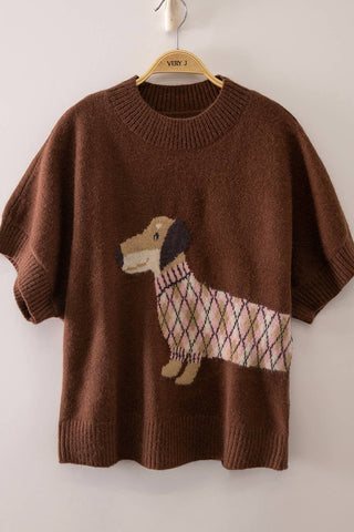 12W3672N-Dog Graphic Short Sleeve Knit