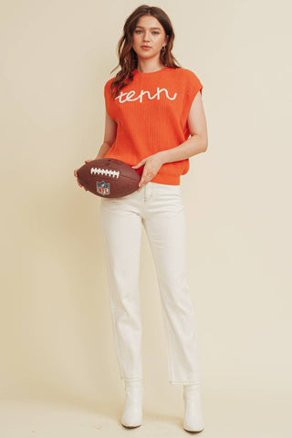 CSW10210Y - 'TENN" EMBROIDERED SLEEVELESS SWEATER TOP: Ivory / M
