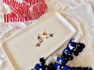 Patriotic Dachshund Earrings | USA Plaid Doxie Polymer Clay Studs