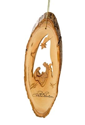 Bark Slice Nativity with Shepherd’s Crook Ornament – 4-6"