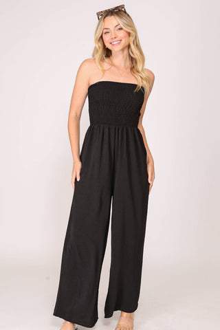 Smocked Strapless Jumpsuit