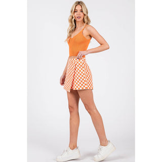 GAME DAY CHECKERED OVERLAY WRAP FRONT MINI SKORT