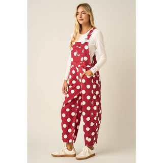 POLKA DOT GAME DAY BARREL LEG OVERALLS