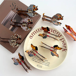 Whimsical Dachshund in Outfits Hair Claws