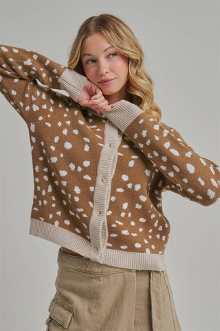 The Dappled Knit Cardigan | Premium Fawn Print Autumn Layer