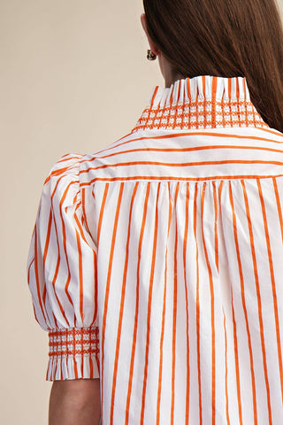 Ruffle V-Neck Smocked Puff Sleeve Stripe Mini Dress