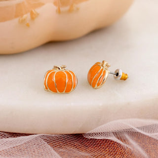 Harvest Gold Enamel Pumpkin Studs | Elegant Autumn Earrings