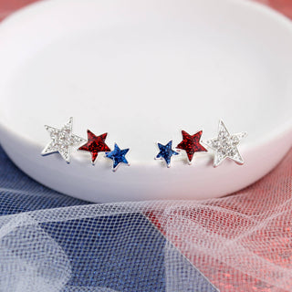 Patriotic Star Crawler Earrings – Red, White, & Blue Crystal Americana
