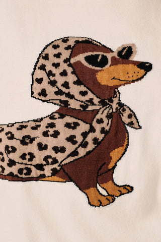 Round Neck Dachshund Graphic Short Sleeve Sweater Top