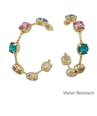Luxe 2" Multicolor Crystal Stationed Hoop Earrings – Water-Resistant