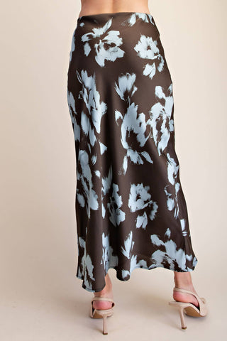 Floral Satin Midi Skirt – Chic Elastic Waist Slip Skirt