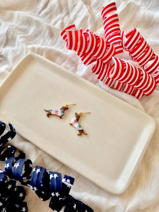 Patriotic Dachshund Earrings | USA Plaid Doxie Polymer Clay Studs