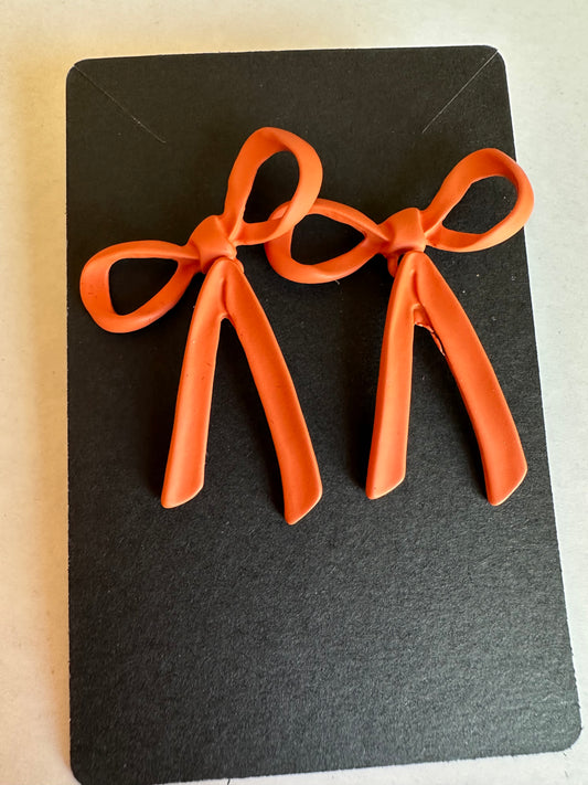 Orange Bow Clay Earrings