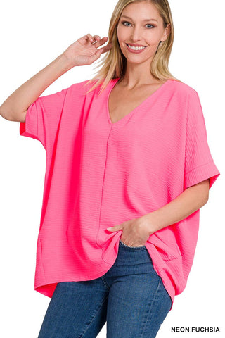 Breezy Airflow V-Neck Dolman Blouse – Effortless Oversized Top