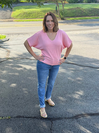 Dolman Sleeve V-Neck Knit Sweater