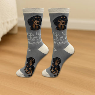 Black Dachshund Dog Socks - Fun Novelty Crew Socks -Unisex