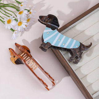 Bow & Stripe Dachshund Hair Claw, Acrylic