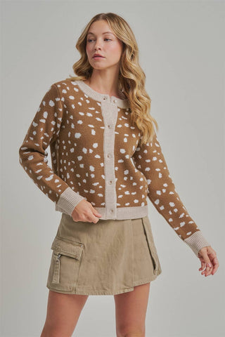 The Dappled Knit Cardigan | Premium Fawn Print Autumn Layer