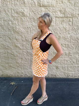 Tennessee Game Day Orange Checkered Bib Overall Dress