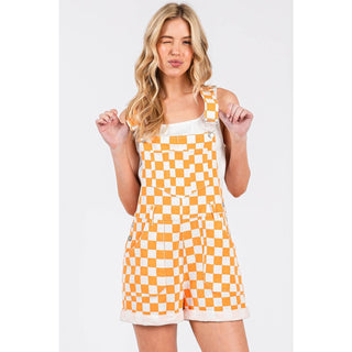 Tennessee Game Day Orange Checkered Bib Romper Overalls